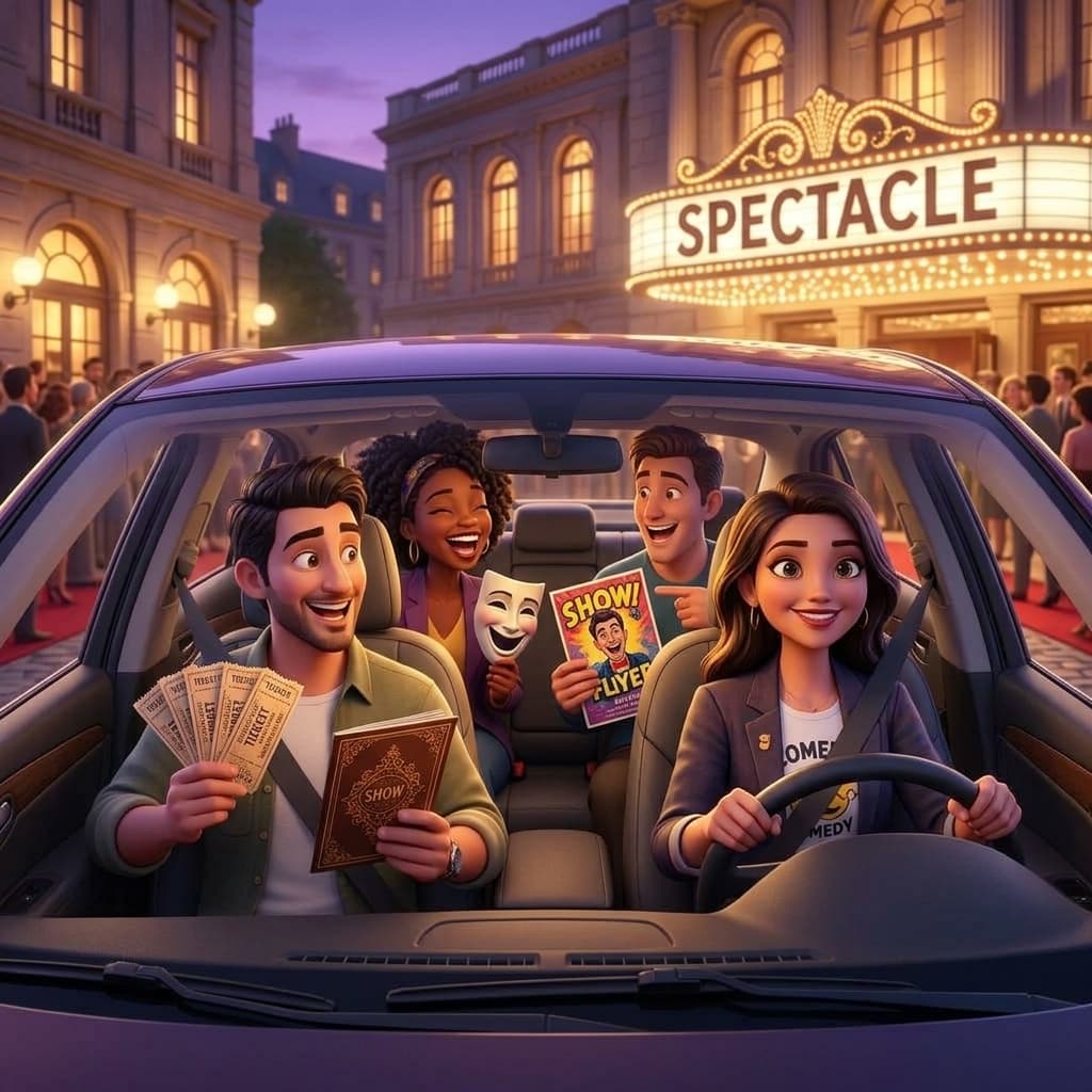 Spectateurs partageant un trajet en covoiturage vers un spectacle